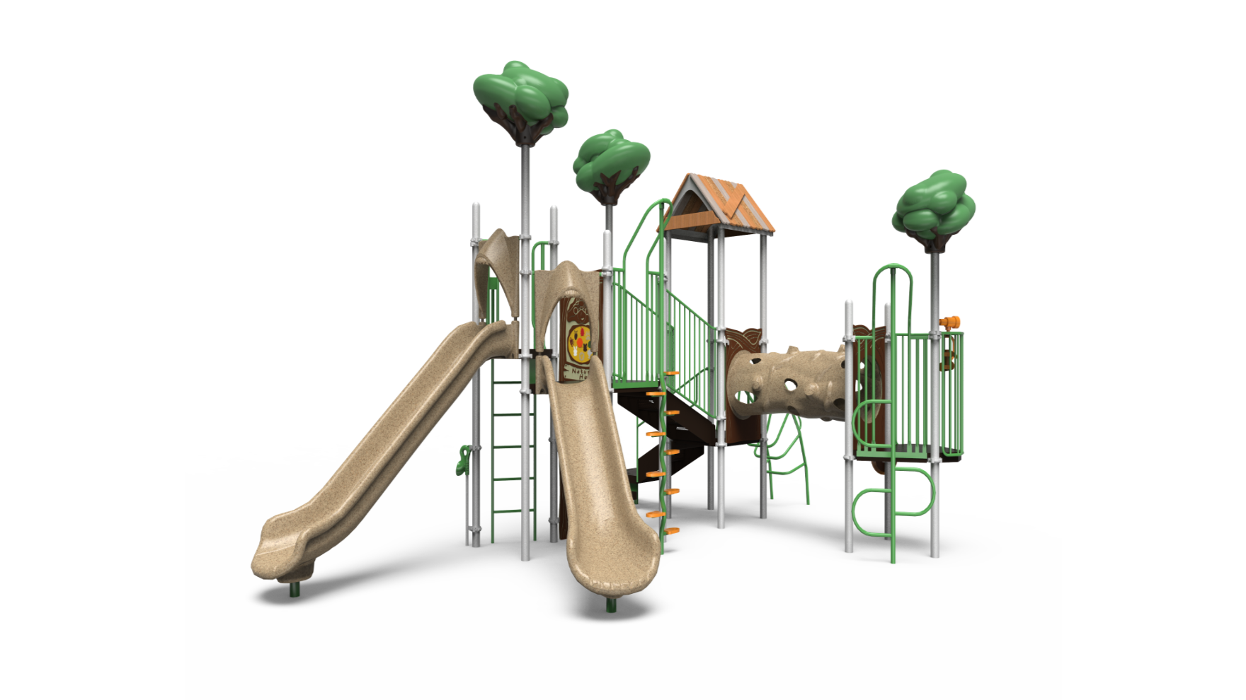 Fort Wilderness Playground early childhood set with log tube and slides