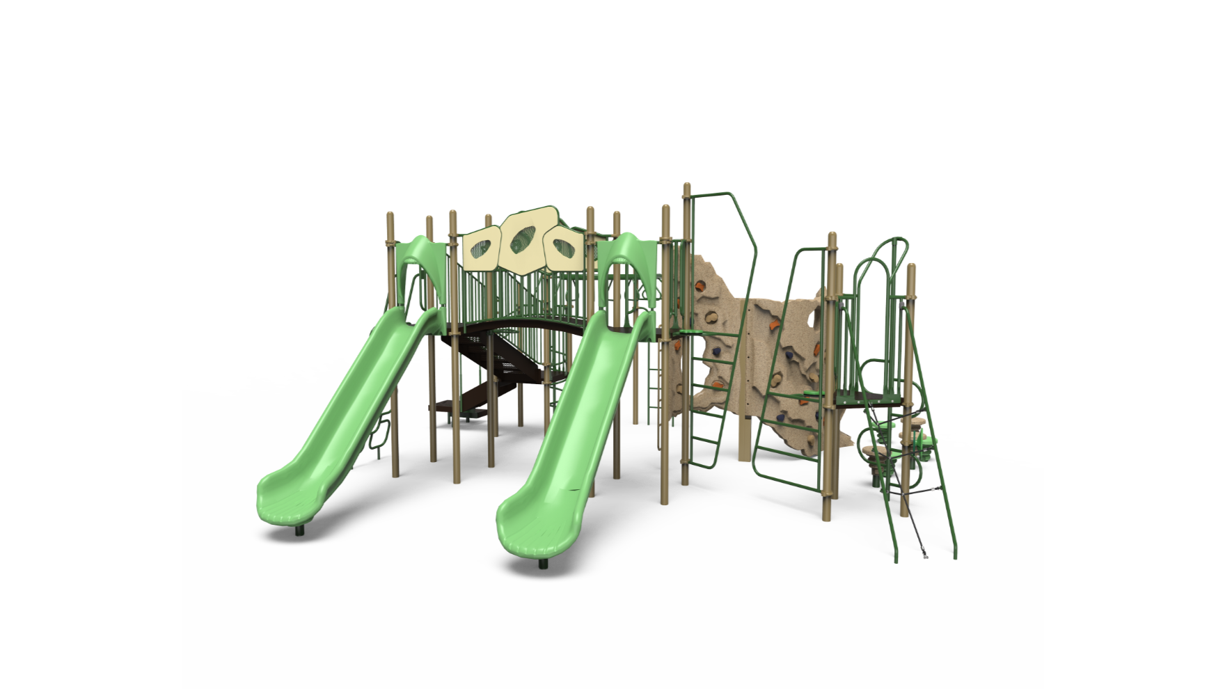 350-1734 school-age – A vibrant outdoor playground set, model 350-1734, designed for school-age children with slides and climbing features.