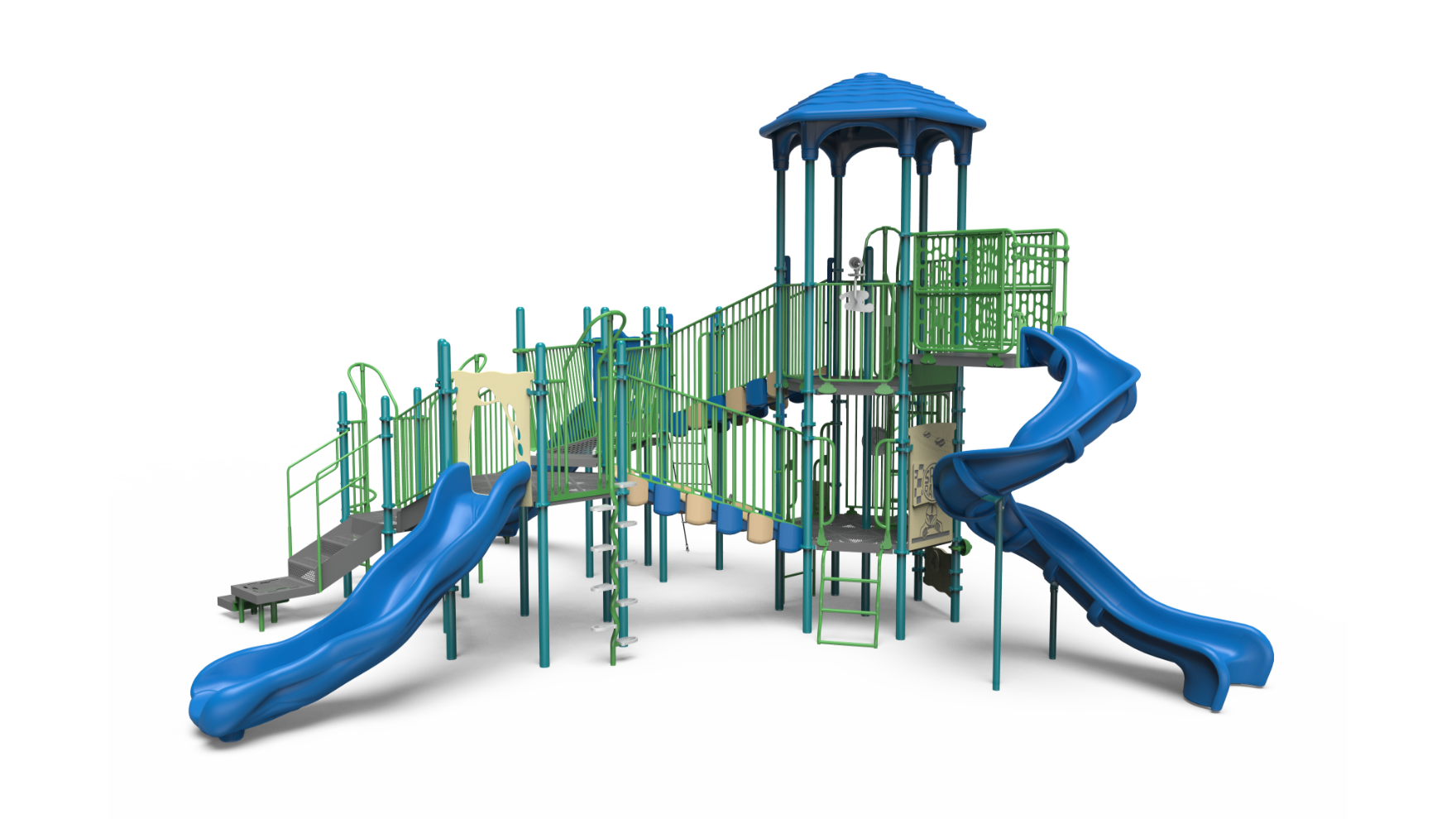 Durable school-age playground set 350-1744 with slides and climbing features.