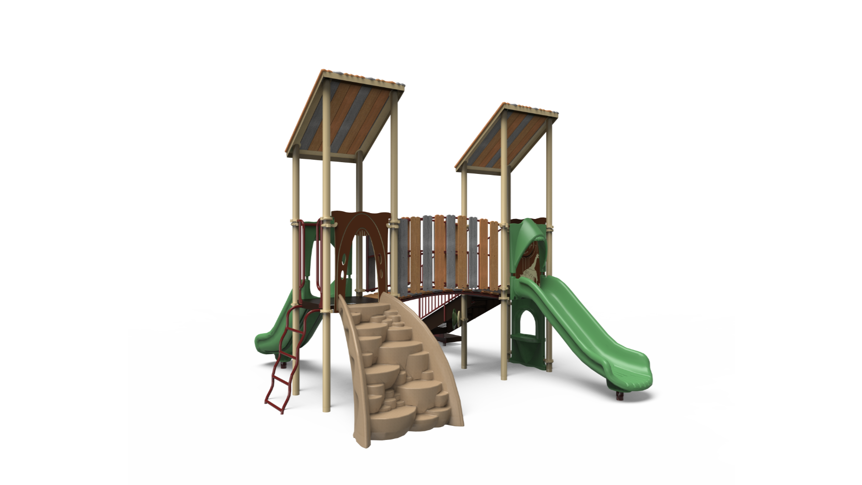 A vibrant Challengers playground 350-1817 structure with slides and climbing features, designed for children of all ages.