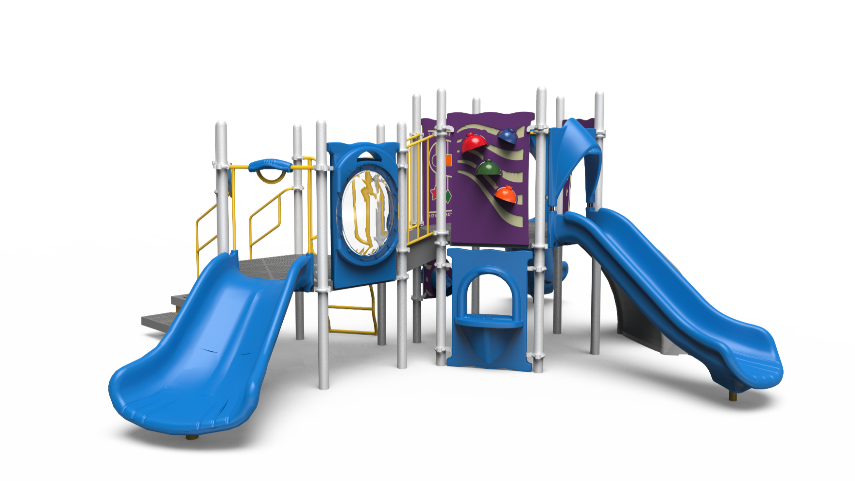Image of the Challengers playground 350-1964 Early with slides and climbing features.