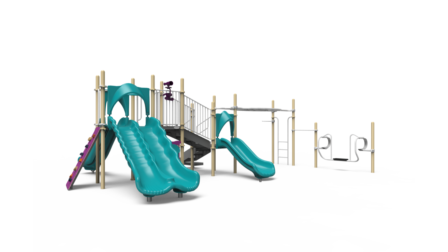 challengers playground 350-1968 – A vibrant outdoor playground set, model 350-1968, designed for school-age children with slides and climbing features.