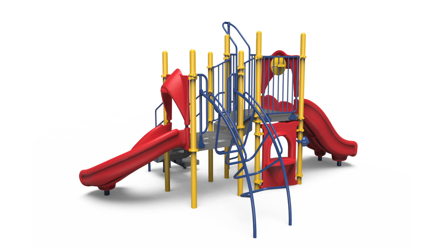 Challengers playground 350-2162 early childhood play structure with colorful slides and steps.