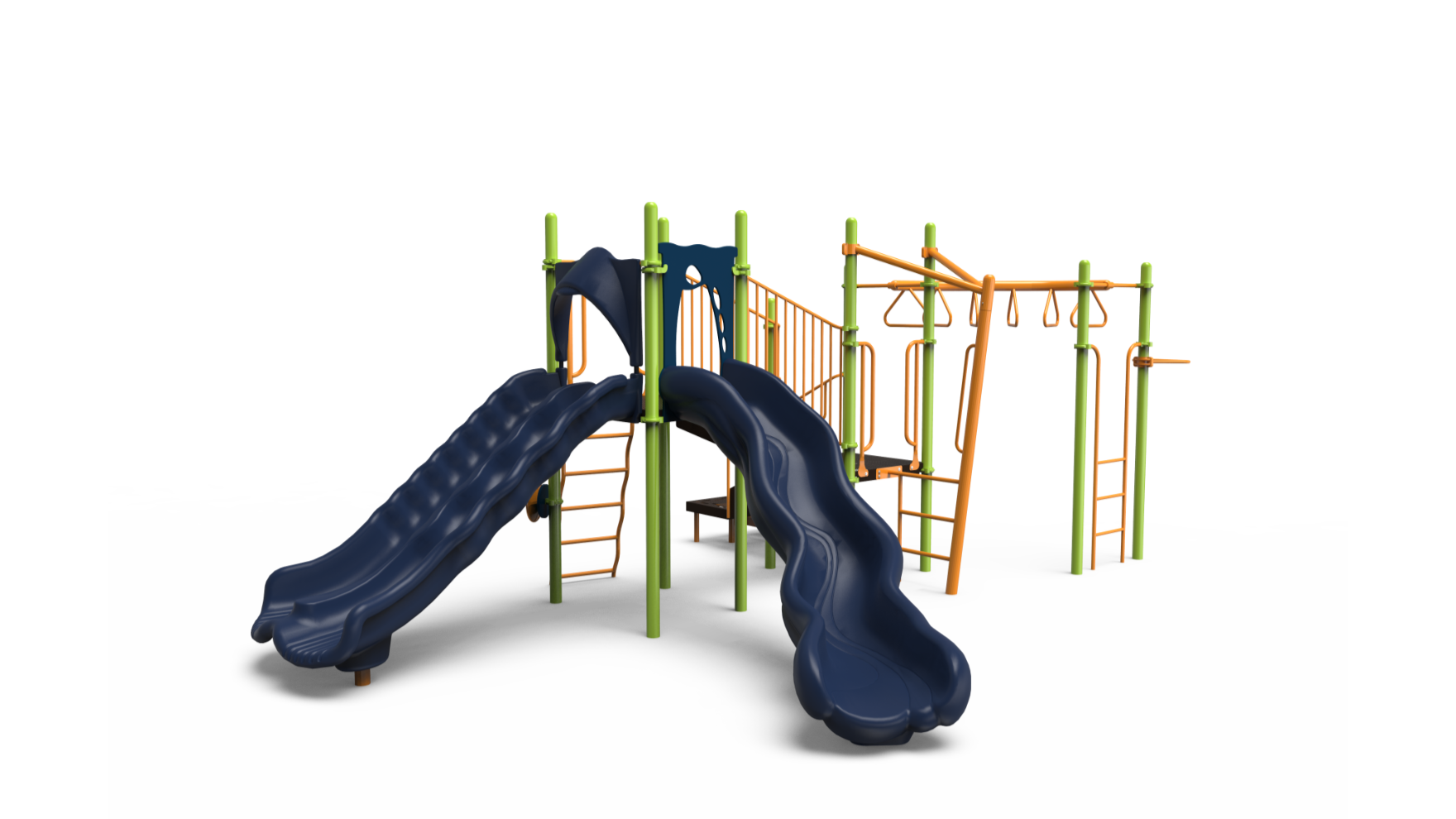 350-2243 school-age – A vibrant school-age playground set, model 350-2243, featuring slides, climbers, and platforms for active play.