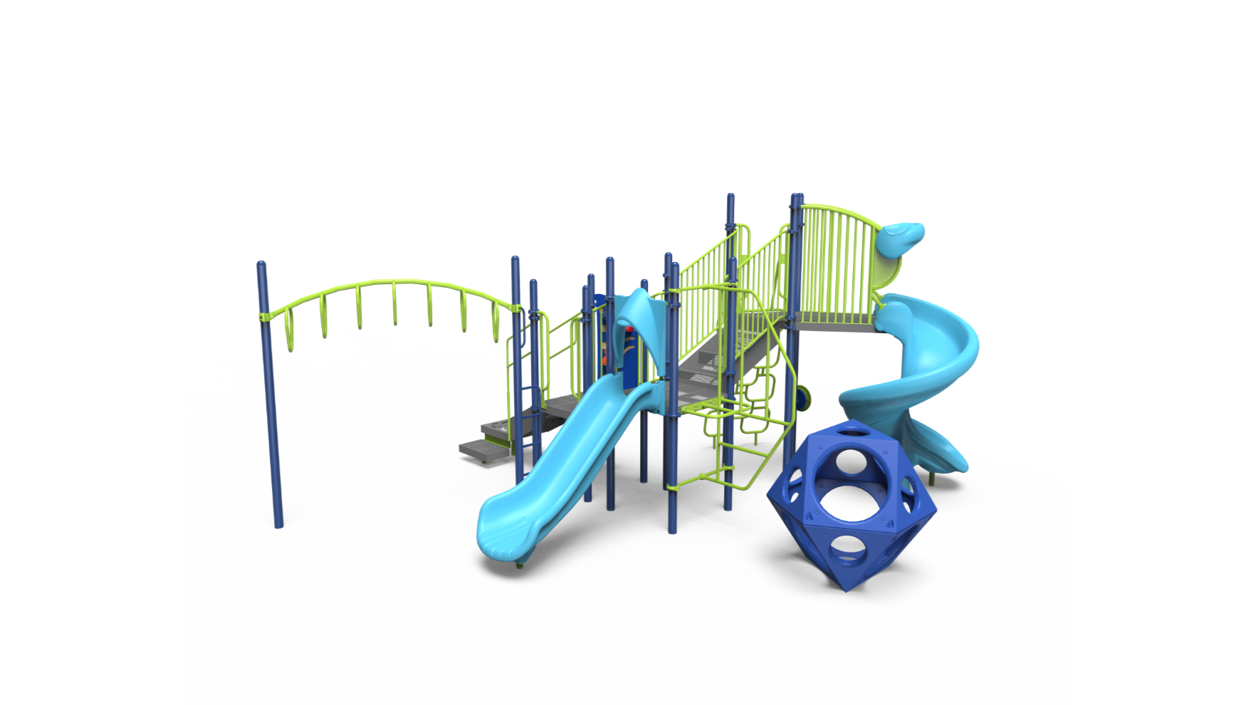 Image of the Challengers playground 350-2248 school-age set for children, featuring slides and climbing elements in an outdoor park setting.