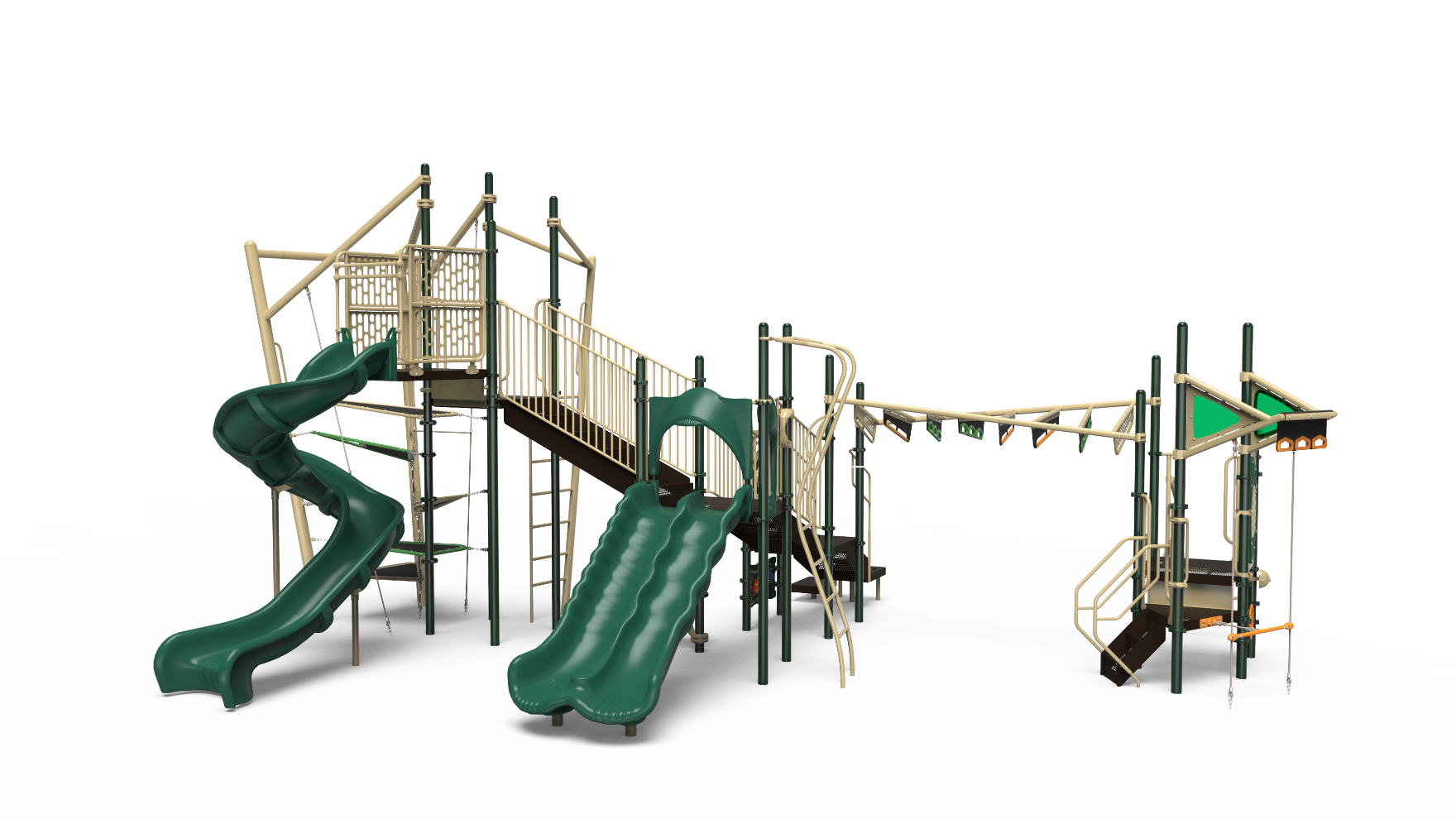 Wild Crossing playground set for school-age children with slides and climbing features.