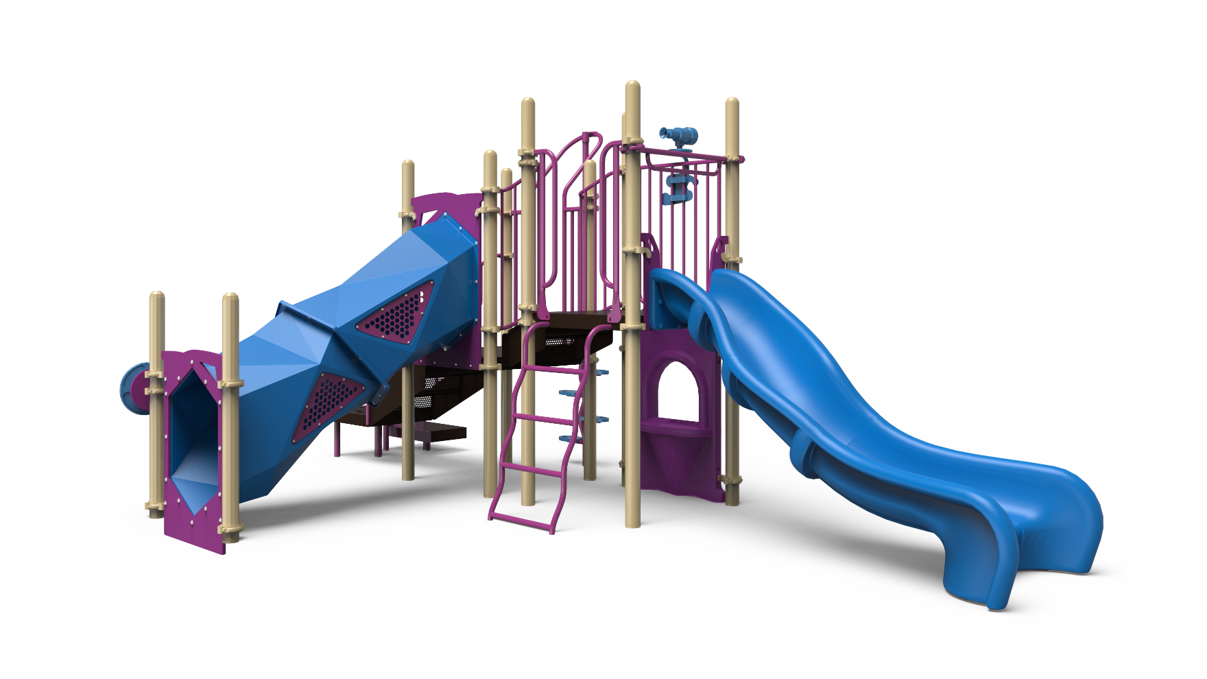 Brightly colored Challengers playground 350-2540 early childhood playground with slides and climbing features.