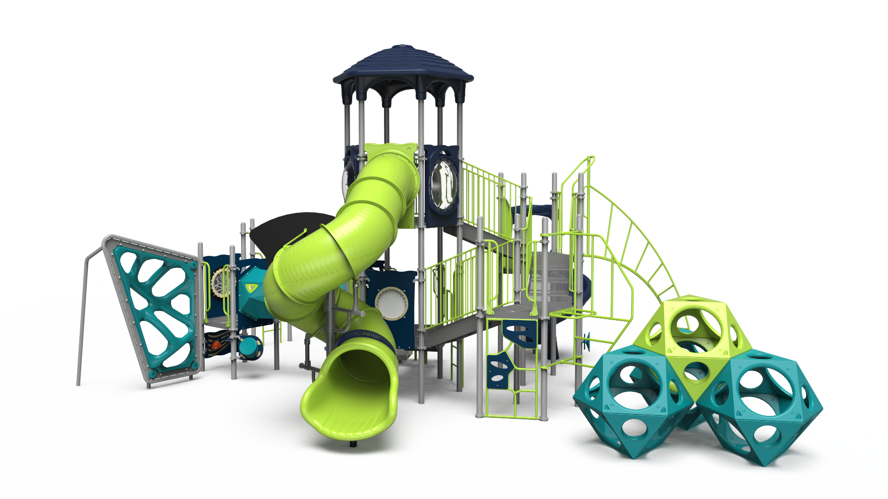Vibrant 350-2638 school-age playground set with slides and climbing features.