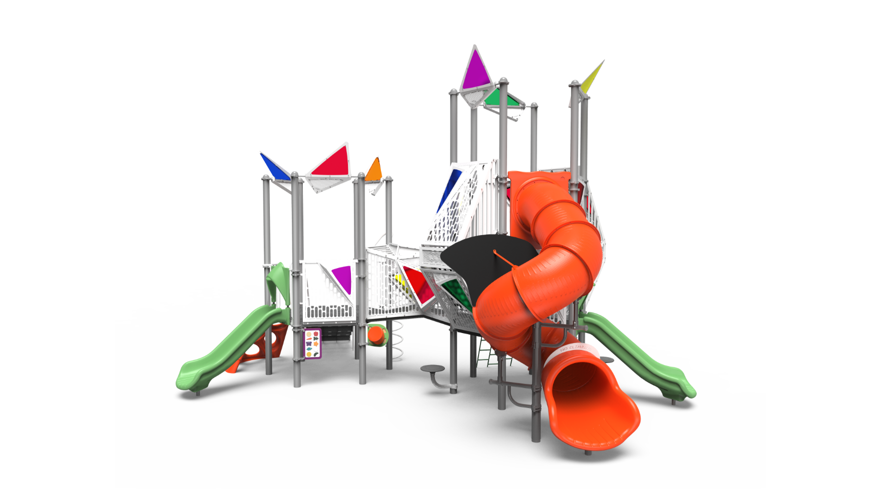 Lydias rainbow school-age playground equipment with colorful arches.