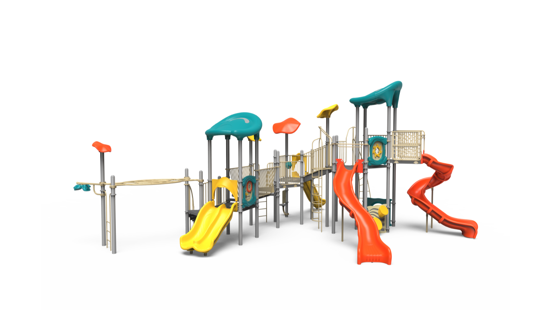 Image of the 500-2081 school-age playground set with slides and climbing features.