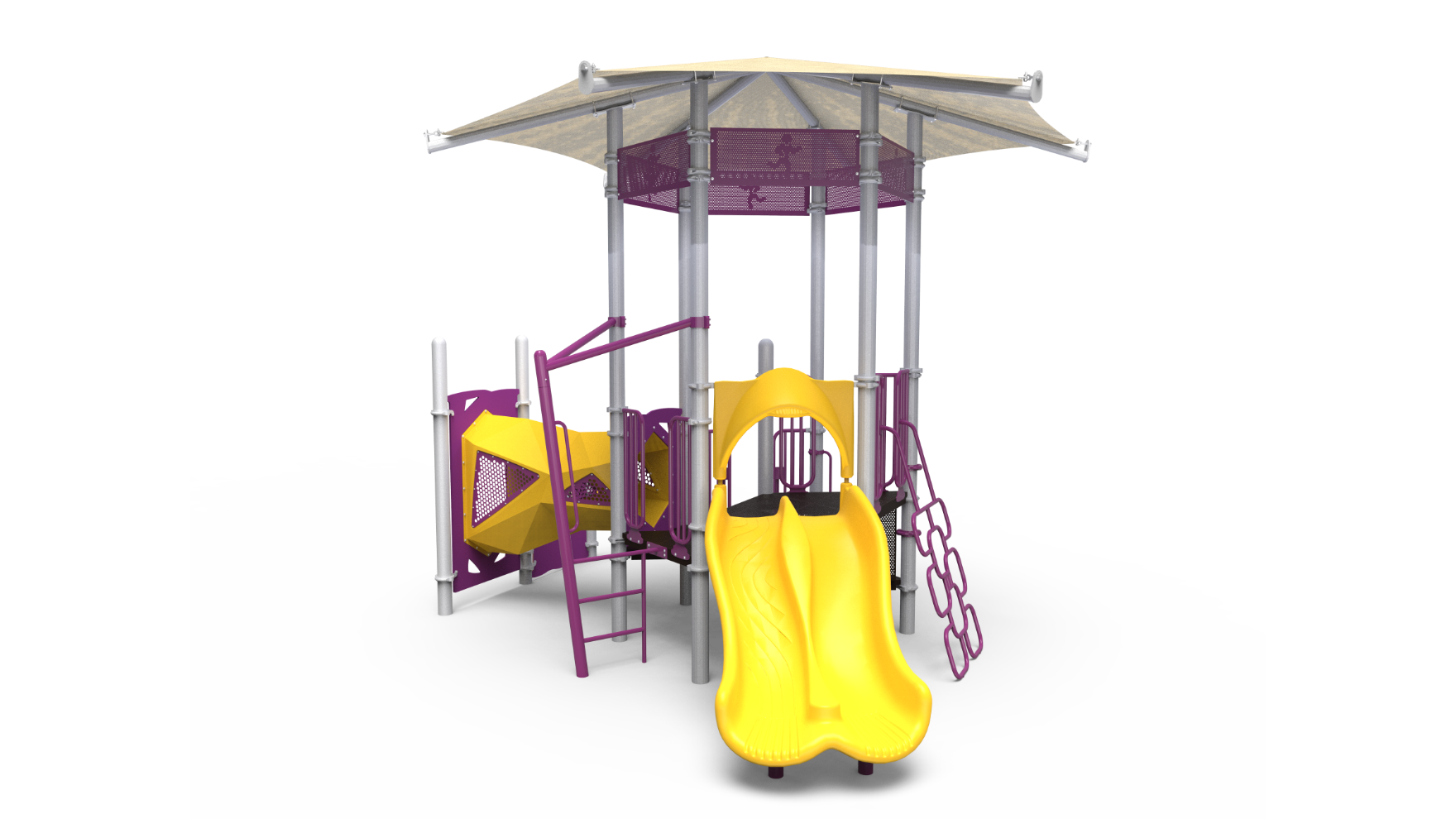 A vibrant Challengers playground 500-2636 early set with slides and climbing features for children.