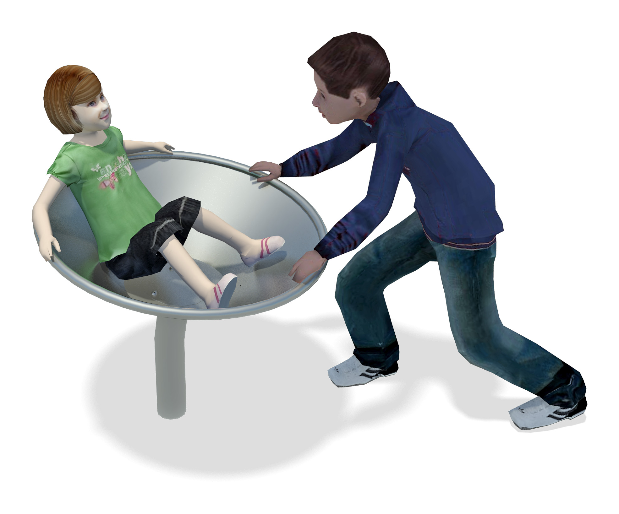 Children spinning happily in a commercial gravity playground spinning bowl, designed for active play.