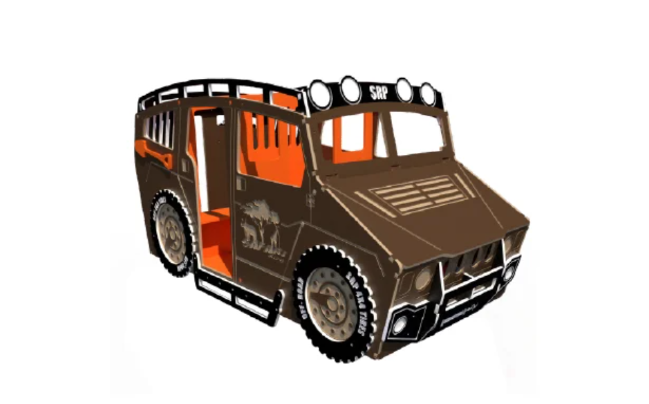 Yellow Safari Off-Road Vehicle commercial playhouse for kids, featuring a steering wheel and off-road tires, designed for imaginative play.