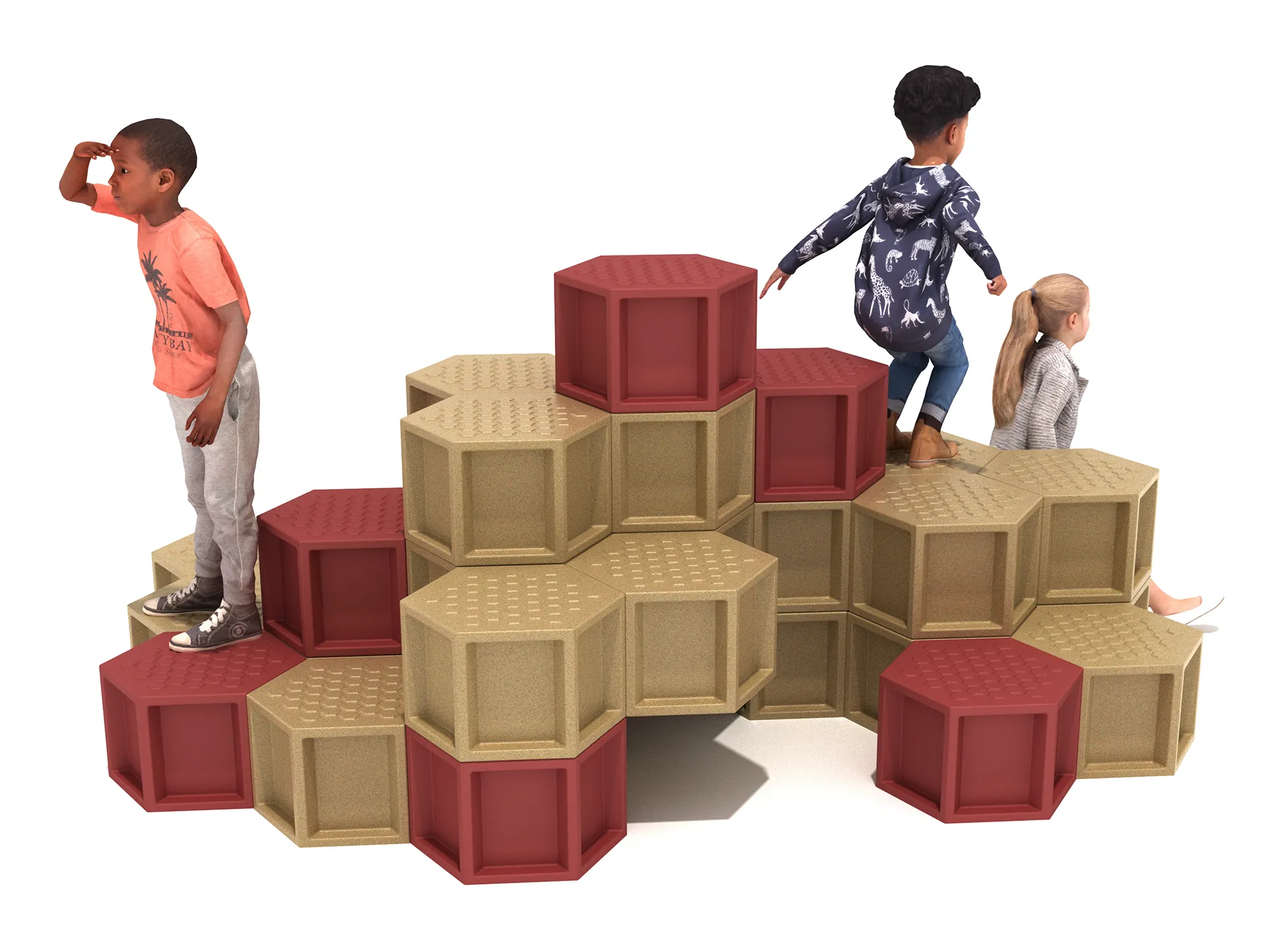 Advanced hive playground climber climbing structure for ages 2-5, featuring hexagonal platforms and textured surfaces for safe play.