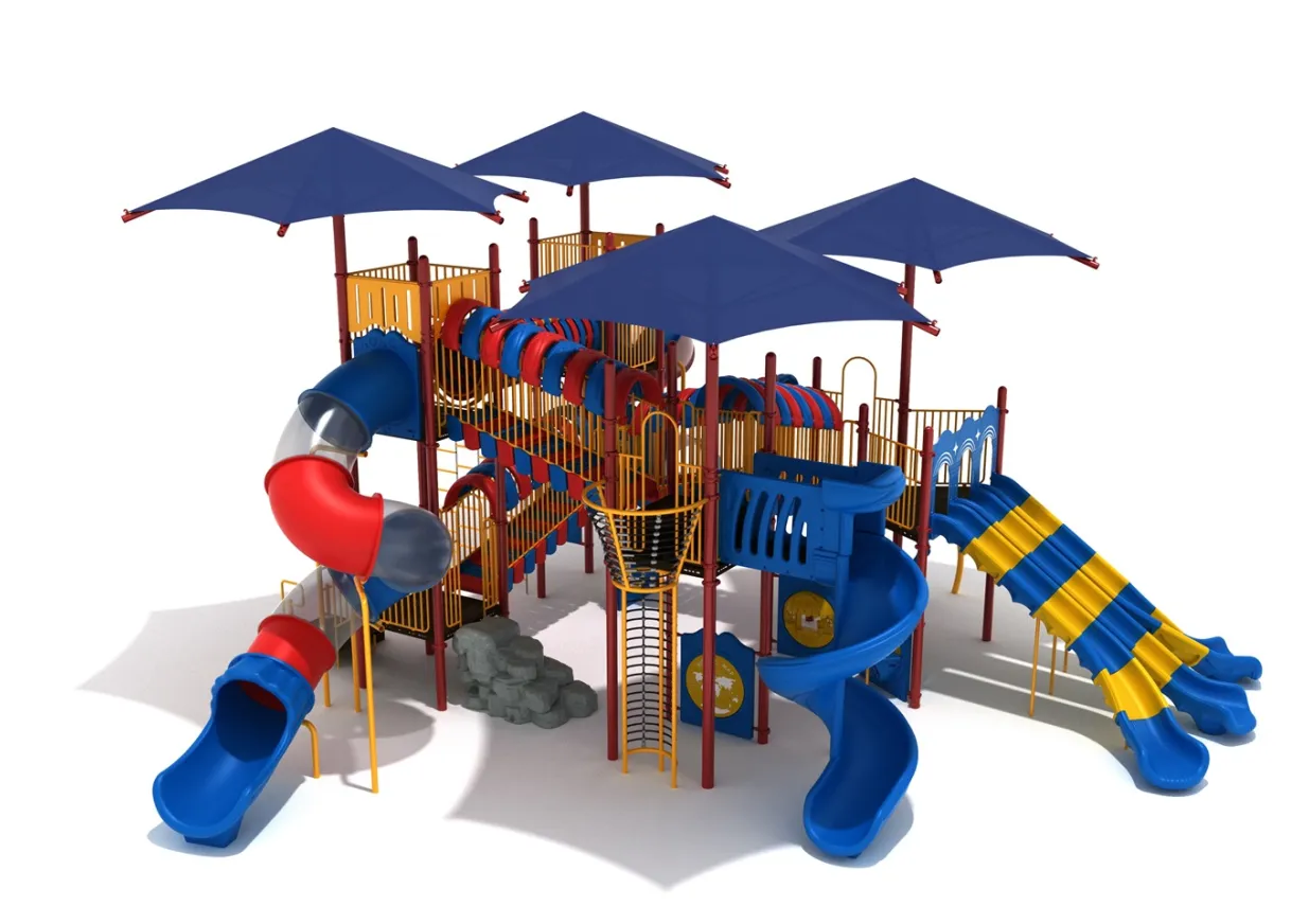 Azure Aurora commercial playground apartment system with multiple slides and climbers.