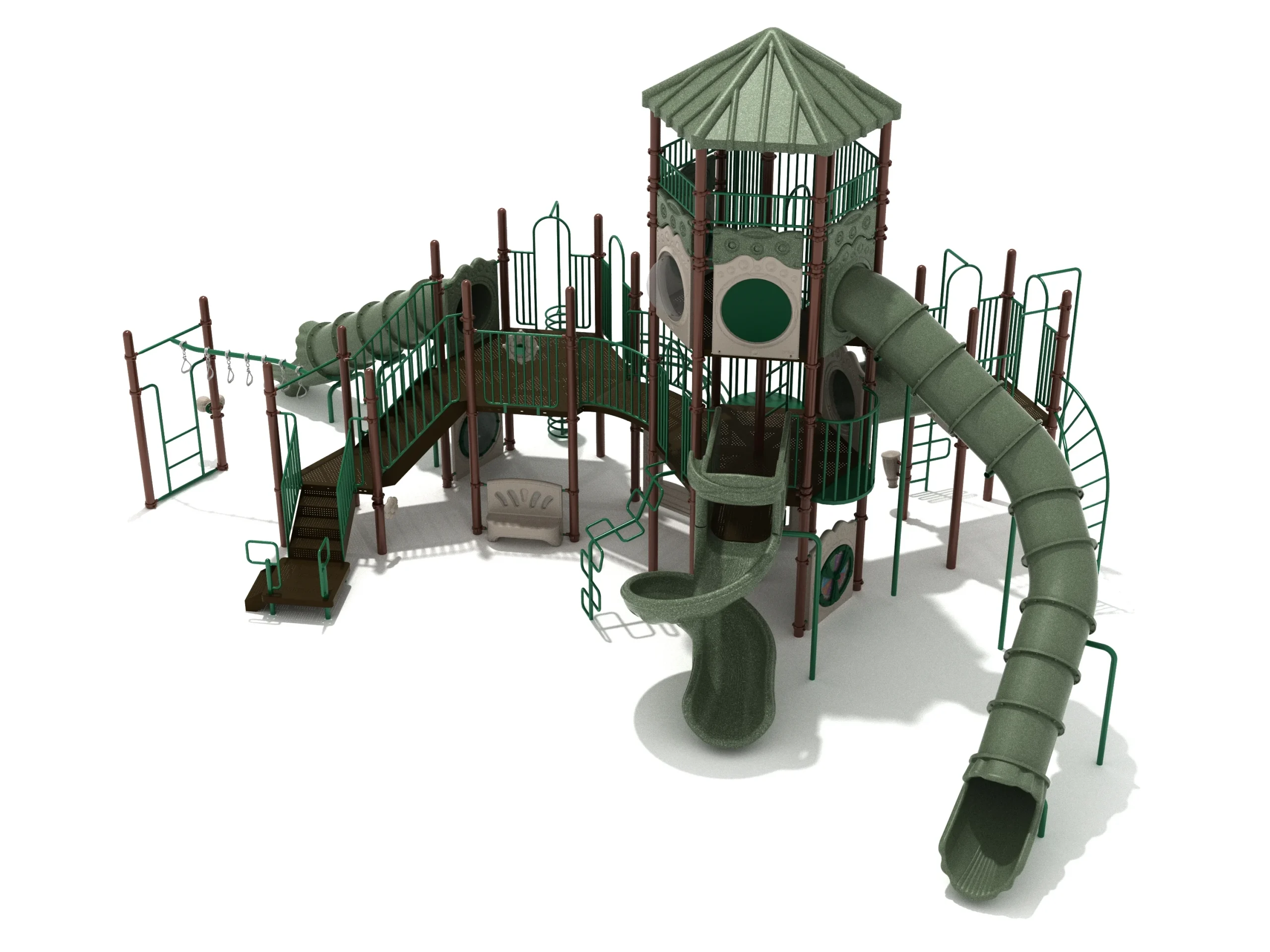 Brentwood County Commercial Playground system for apartments with slides and climbing structures.