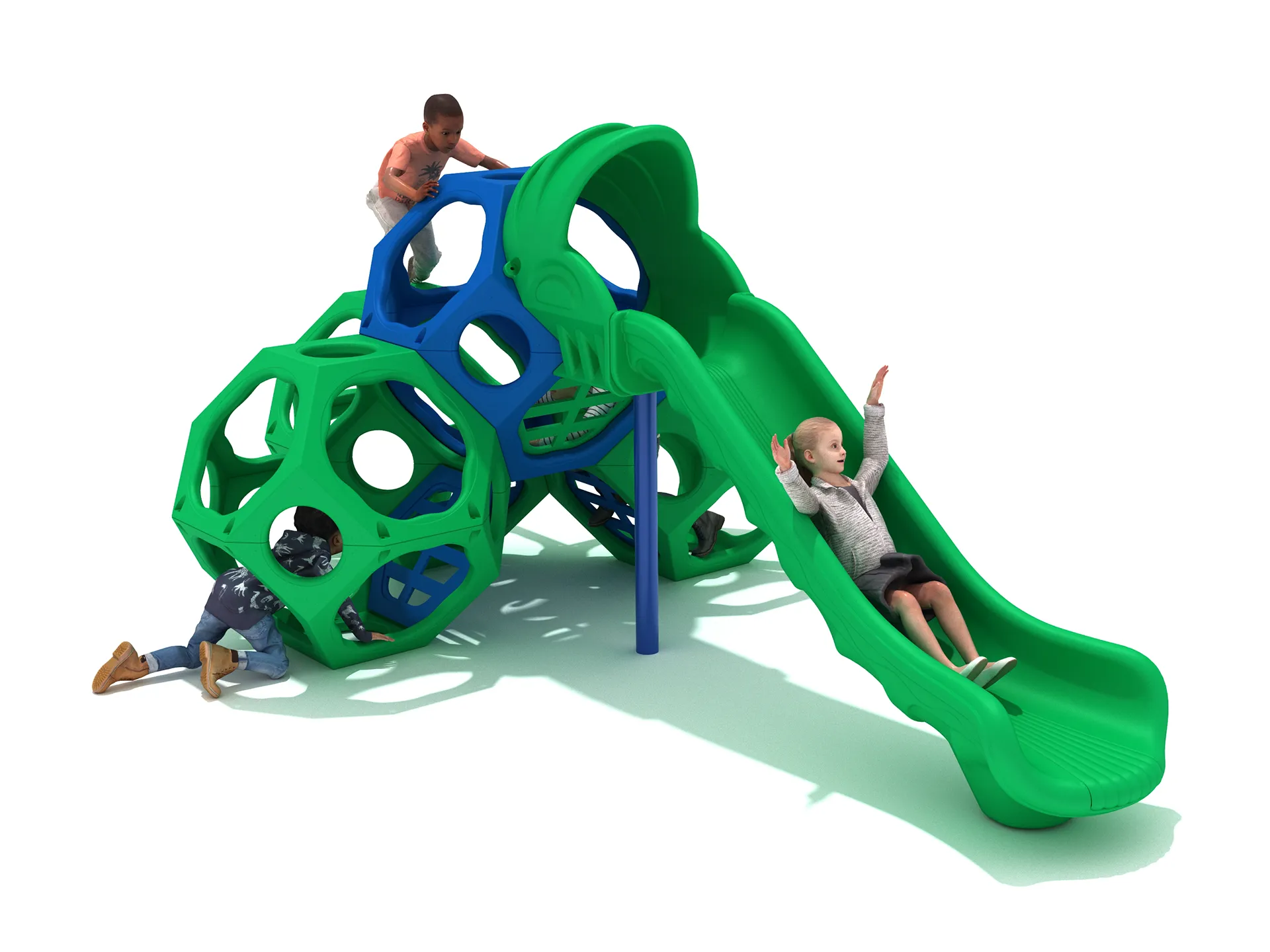elberts edge playground climber climbing – Elbert's Edge Playground Climber climbing unit with integrated slide in a park setting.