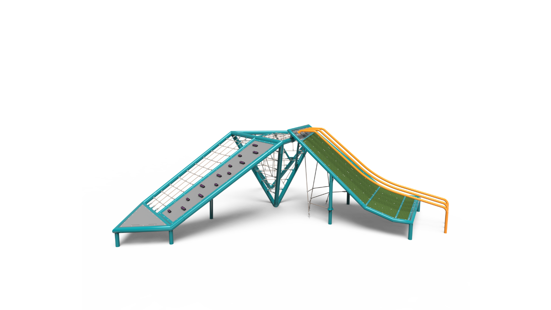 A vibrant hill-2500 playground set with slides, climbers, and platforms for school-age children.