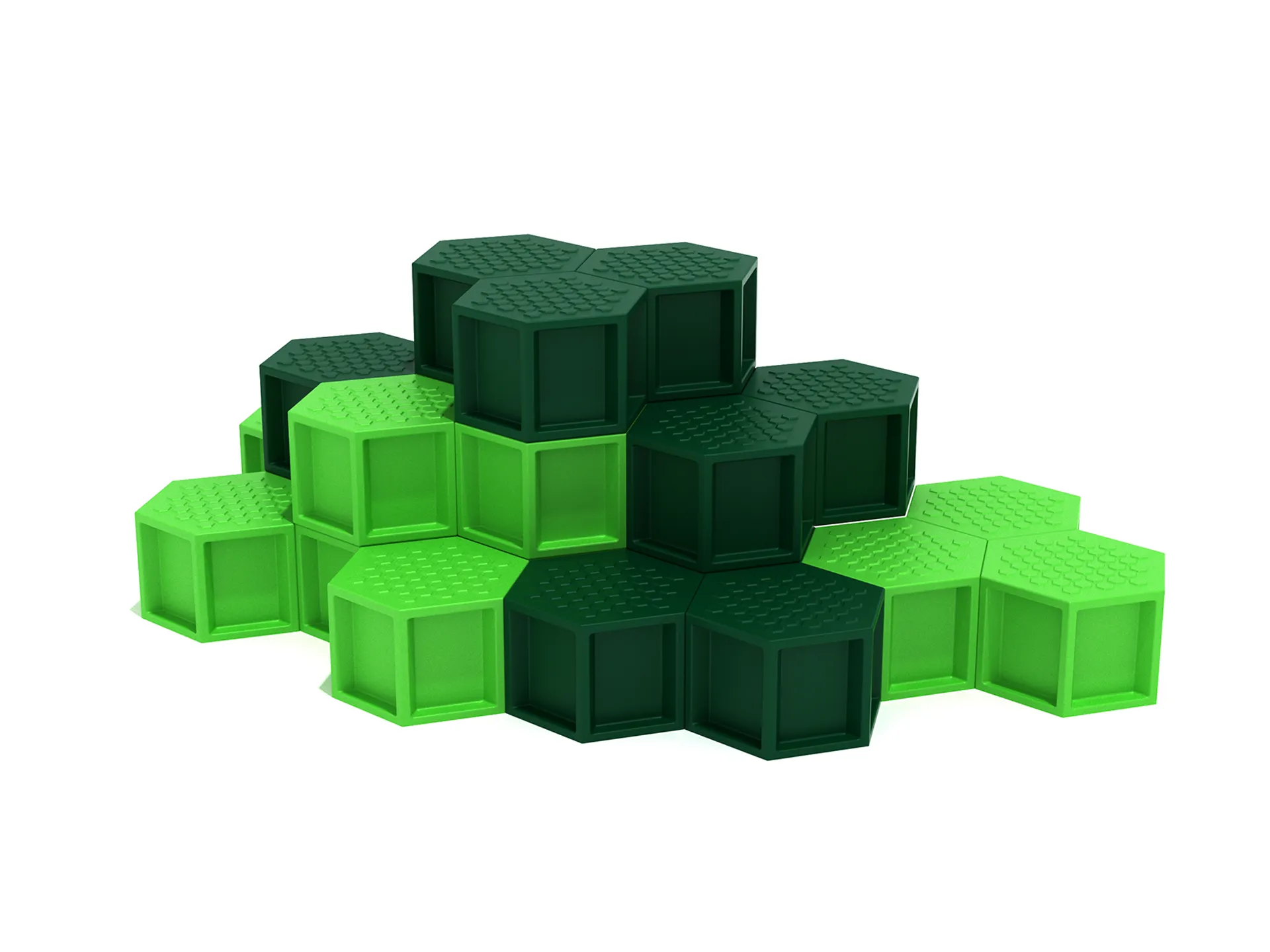 A vibrant, multi-tiered hive playground climber challenger climbing structure with hexagonal platforms for children aged 2-12.