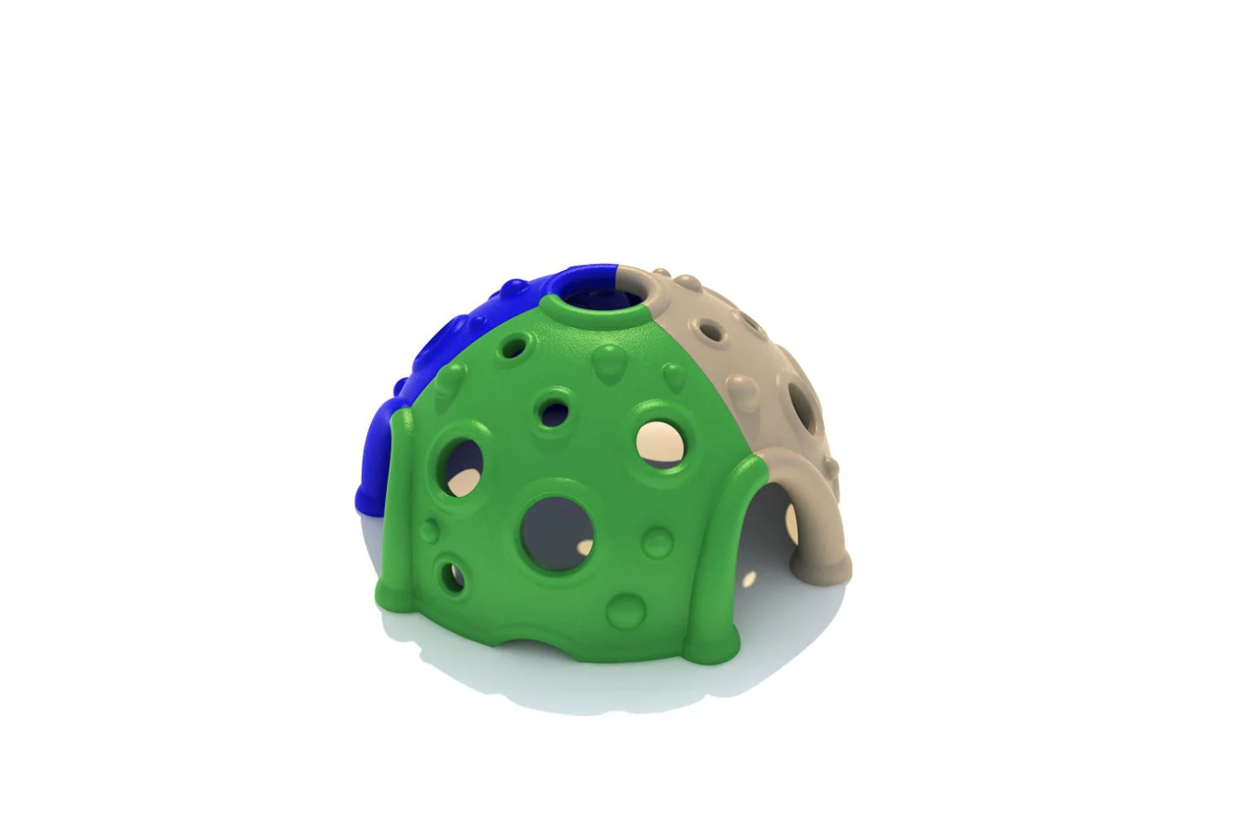 A vibrant Moon Crater playground climber climbing structure, a plastic dome for children's outdoor play.