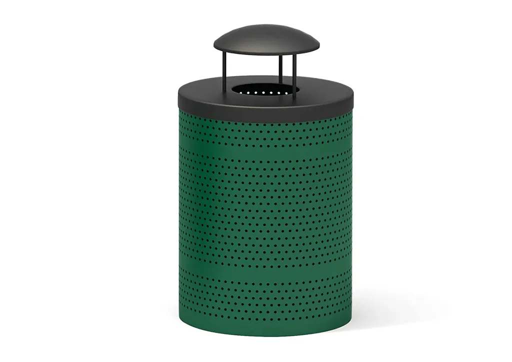 Wisebin with rain cover commercial, a durable outdoor trash receptacle for parks, schools, and public spaces.