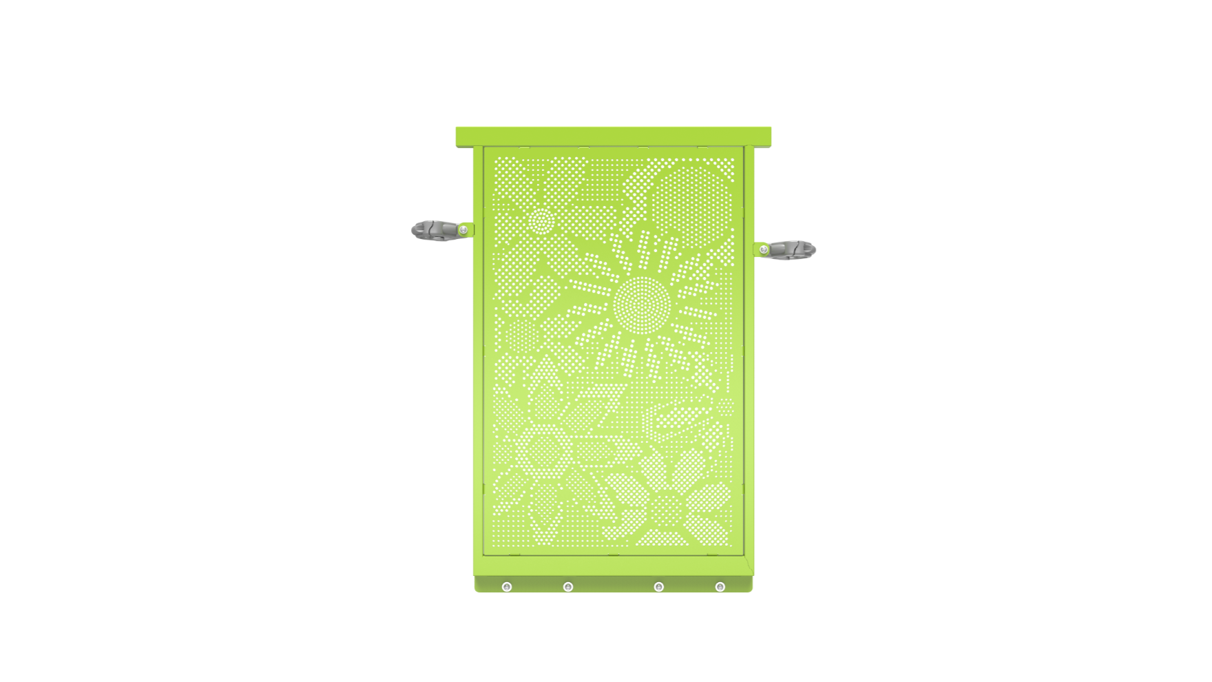 A vibrant yellow flower power panel school-age with a unique perforated steel design for playgrounds.