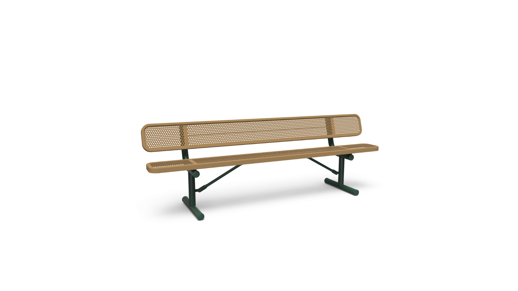Perforated bench with back site view, 8ft portable seating.