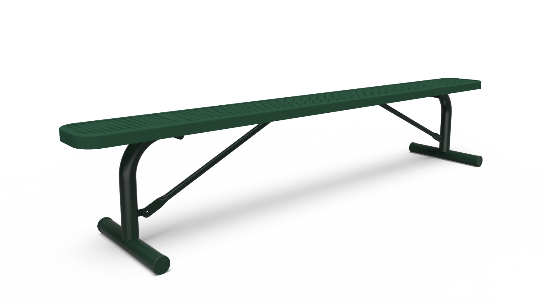 Perforated backless bench 8' portable, showing its steel construction and open design.