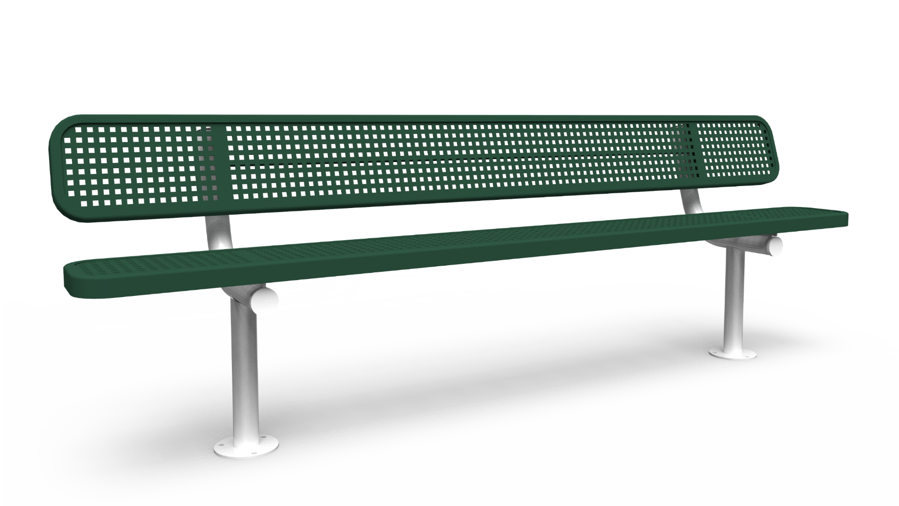 Perforated Bench w Back Site - 8-foot durable steel bench with backrest, surface mount installation
