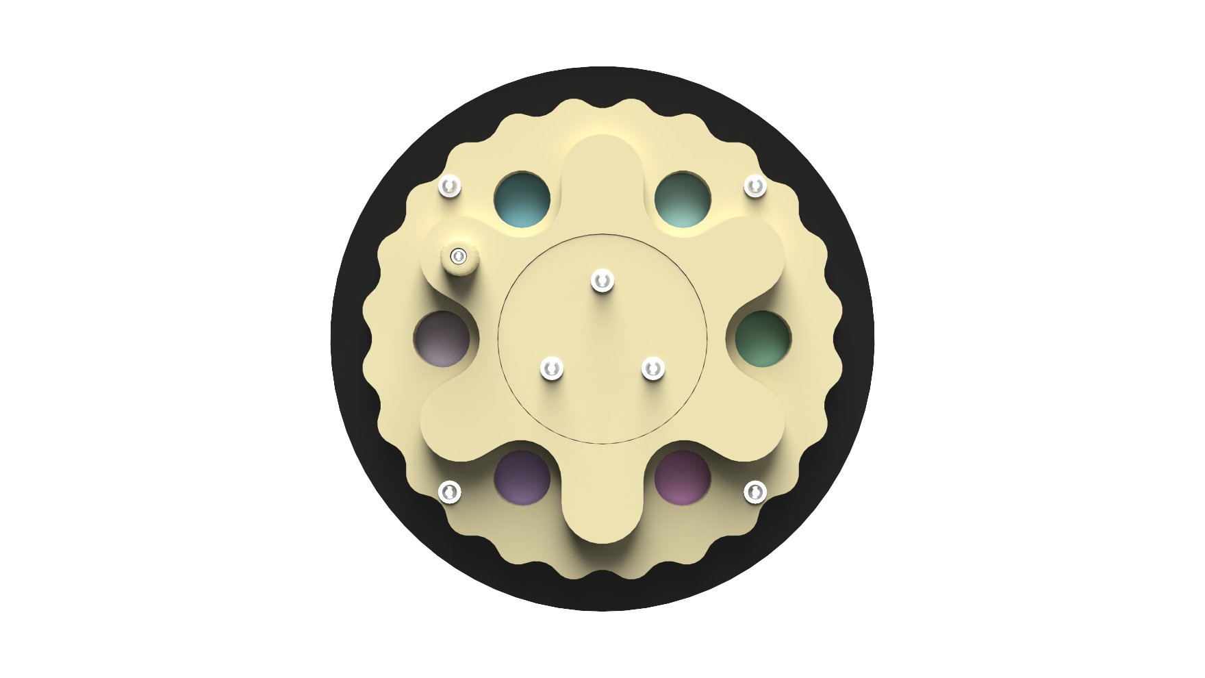 A close-up of the color reel insert, showing its spinning wheel and colored lenses for a playground.