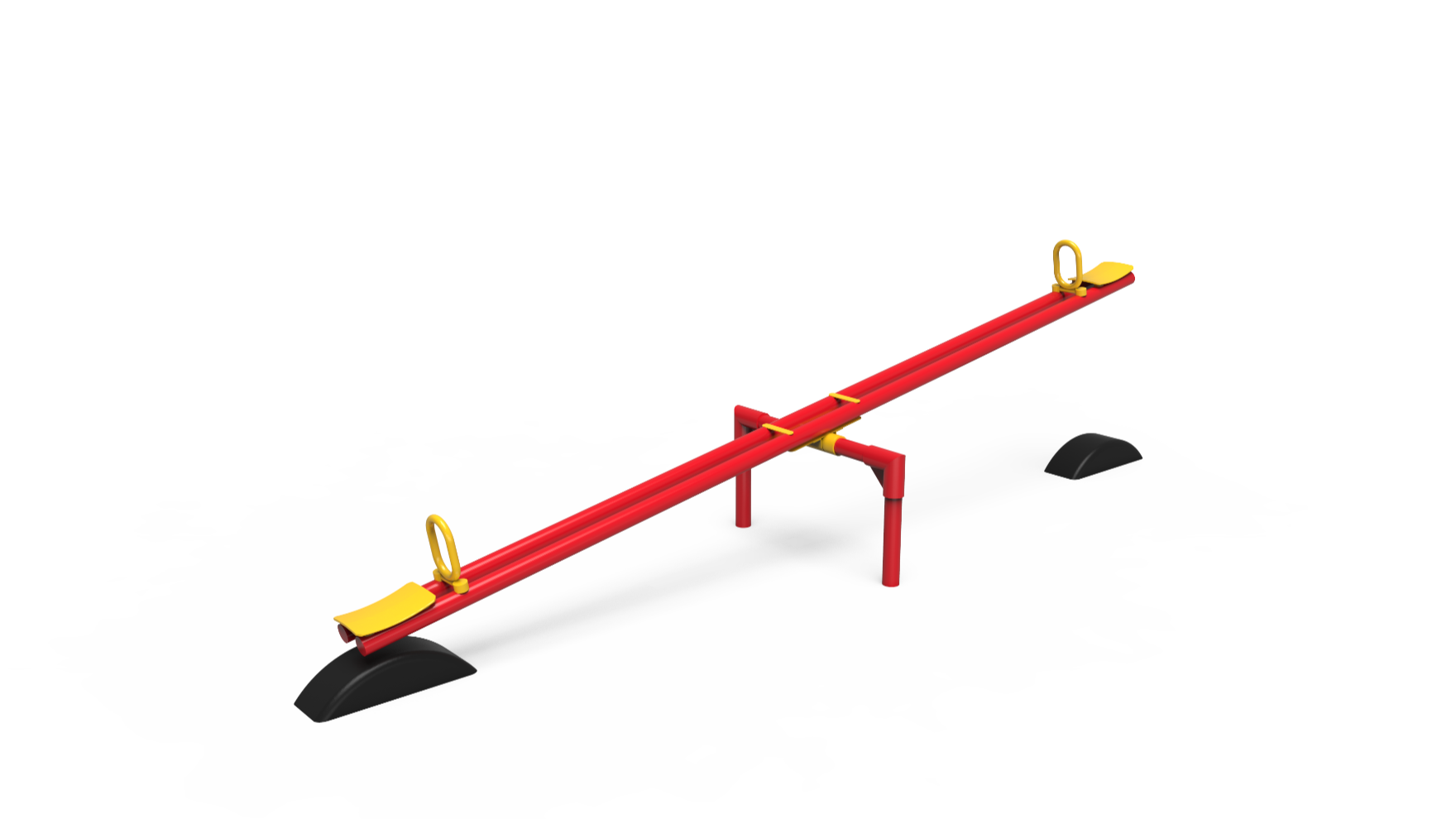 A classic 2-seat seesaw for playground fun, showing two children playing together.