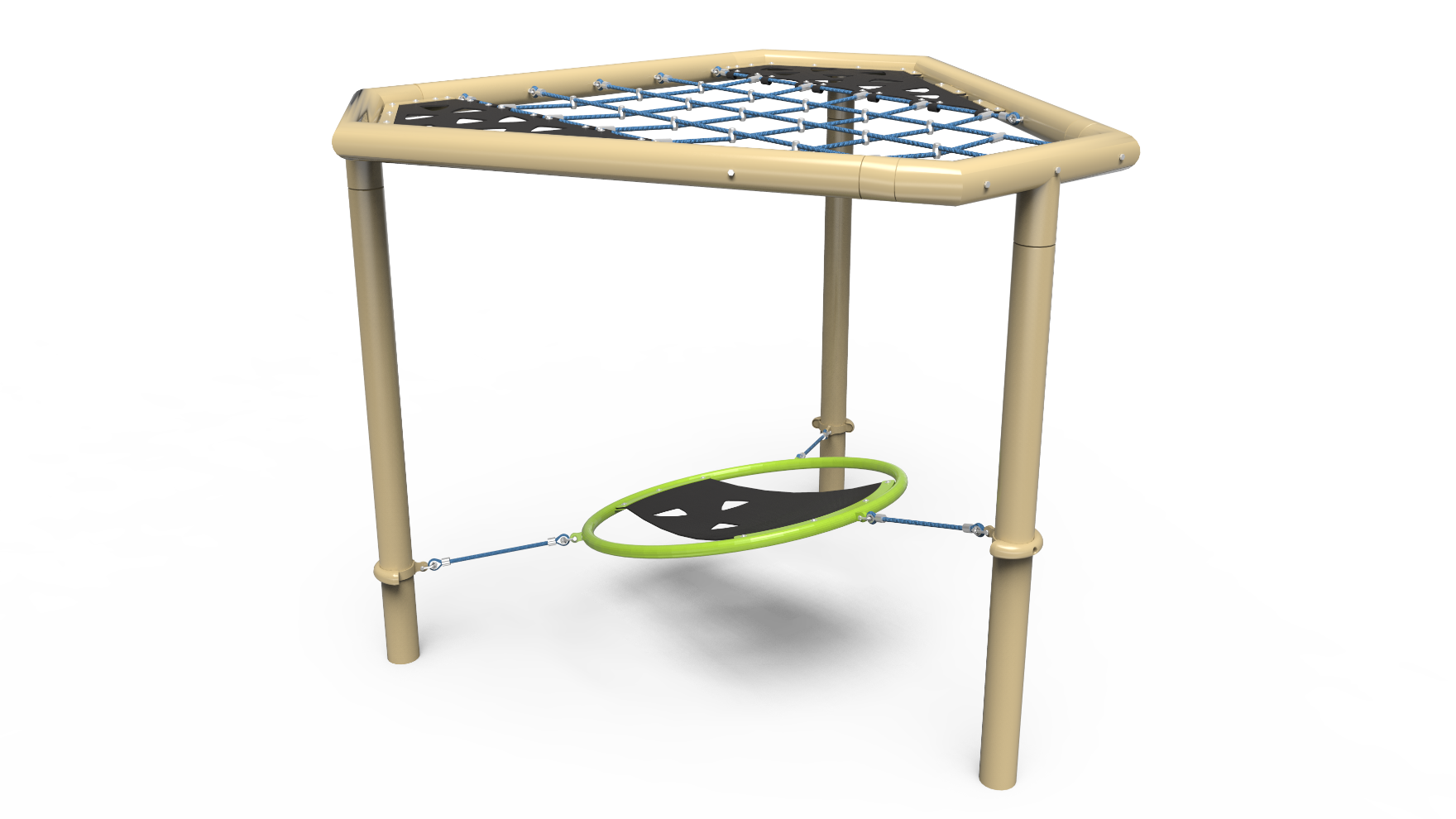 Tri Hub playground structure with climbing net and hammock