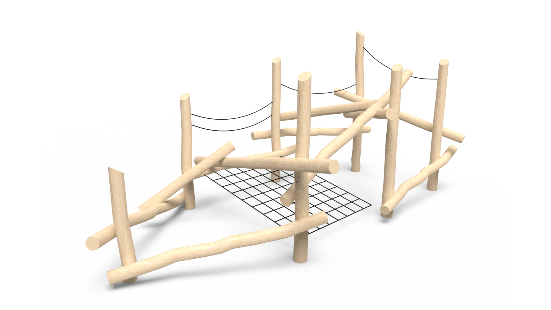 Sedona school-age natural timber playground with black locust logs and ropes for kids 5-12.