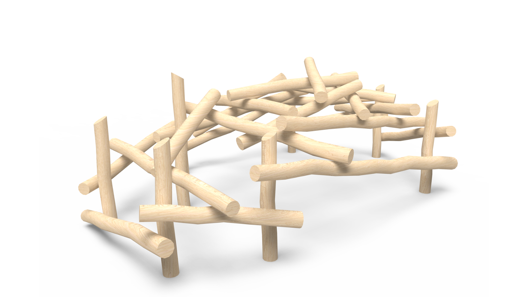 Woodhaven school-age Timber Stacks playground with natural wood logs and ropes for climbing, designed for kids 5-12.