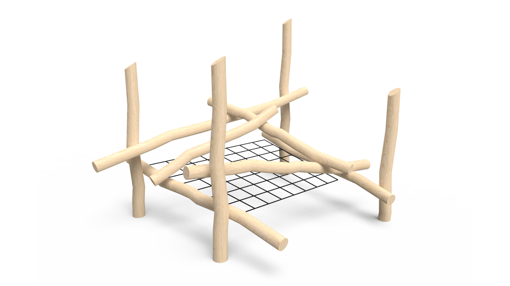 Montrose Timber Stacks natural playground with wooden logs, ropes, and nets for climbing.