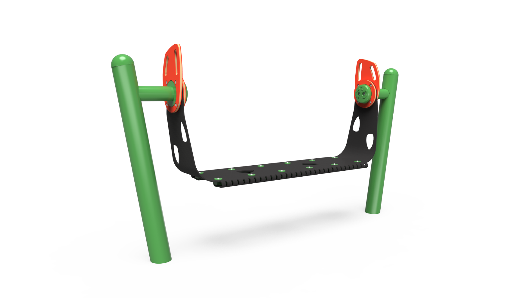FlexRider™ Hangout bench for inclusive play, showing people sitting and swaying together.