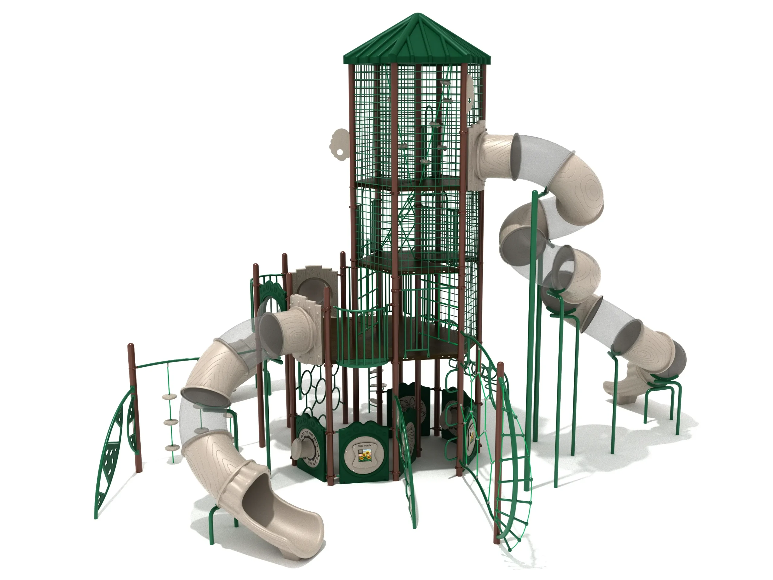 Eiffel Tower Escapade Commercial Apartment Playground structure with slides and climbing nets.