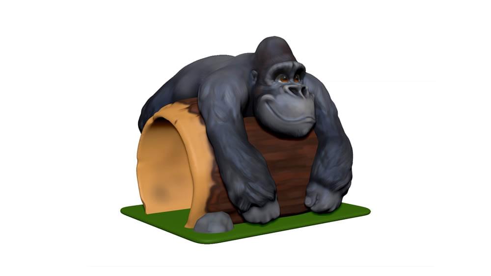 Smiling gorilla over log tunnel climber for playground